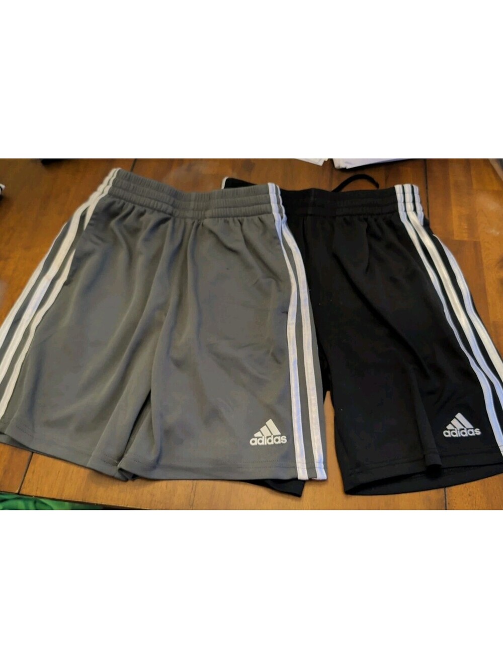 (Lot Of 2) Adidas 3 Stripe Shorts Youth Boys Size M 10/12 - Gray  and Black